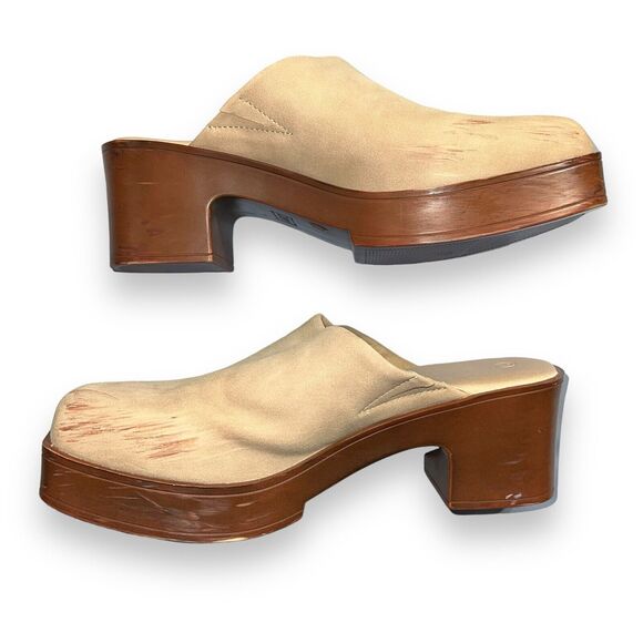 ZBY Womens Mule Booties Square Toe Block Heel Slip On Faux Suede Beige Size 7 - Picture 6 of 12